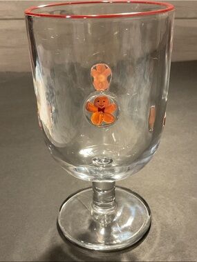 Gingerbread Accent Stemmed Glass with Red Rim
